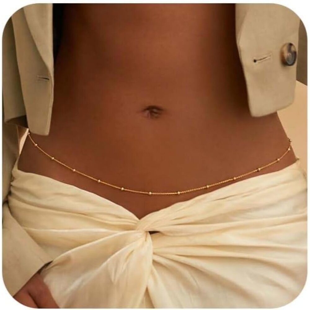 Women's 14k Gold Plated 2pcs Adjustable Bikini Body Chains Layered Cuban
